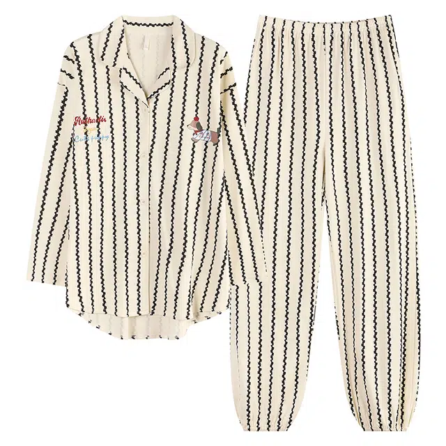 帕兰朵 春秋季纯棉长袖长裤可爱卡通小熊大码宽松家居服外穿舒适睡衣套装 女款