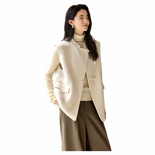 佐塞斯 高端品质轻奢新中式国风手工双面呢羊毛秋冬季外套时髦毛呢大衣马甲 女款