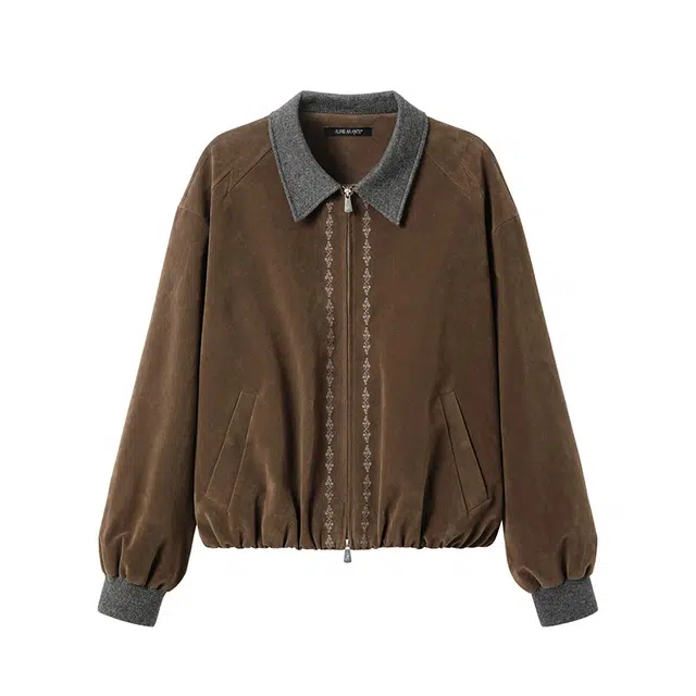 拓菲 美式复古高级感翻领刺绣花苞结构民族感设计感小众外套夹克 男女同款