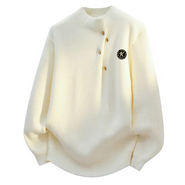 空白町 新中式慵懒感简约休闲潮流字母胸针高智老钱风小众设计纯色套头落保暖长袖学院舒适百搭时尚宽松针织衫  男女同款