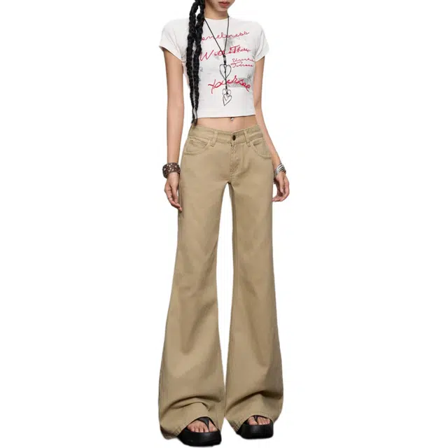 么宁 宽松低腰微喇美式复古辣妹遮胯显瘦拖地喇叭裤时尚潮流百搭牛仔裤 女款