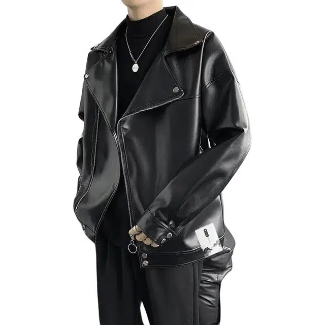 【个性痞帅机车斜拉链外套】布客行 狂野不羁顺滑细腻材质挺括有筋骨宽松潮牌百搭休闲美拉德色系复古做旧风格夹克 男女同款