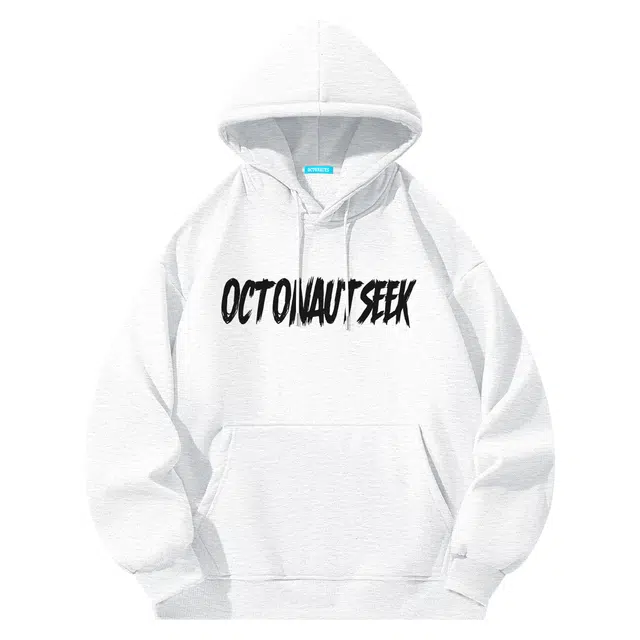 海底小纵队  美式高街复古手绘后背星星字母印花百搭宽松保暖加绒加厚国潮简约舒适手绘纯色学生休闲重磅落肩打底长袖连帽卫衣 男女同款