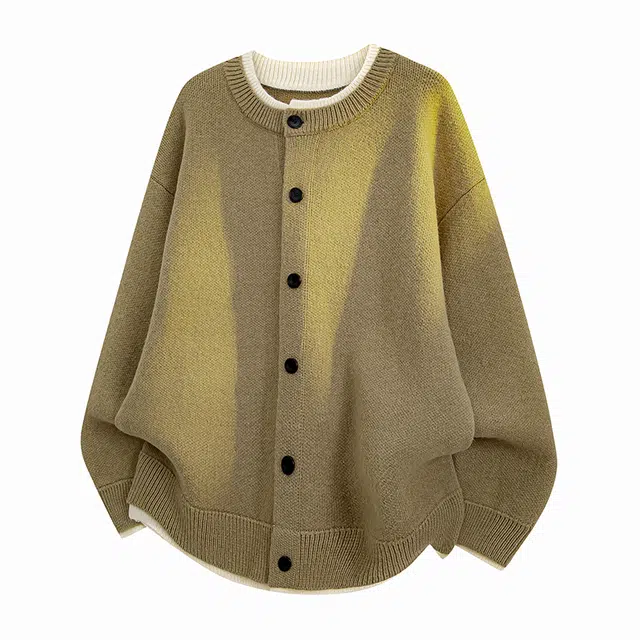 欧迪芬 美式复古慵懒风假两件纽扣开衫毛衫简约设计高街风格百搭时尚亲肤柔软舒适闺蜜装无性别情侣款日系韩系圆领长袖毛衣 男女同款