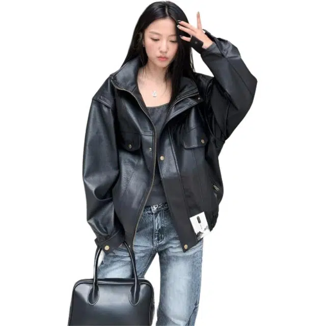 【小众设计感美拉德色系机车皮衣】布客行 狂野硬朗不羁摇滚叛逆霸气复古英伦学院风宽松廓形短款翻领秋冬百搭外套  夹克 男女同款