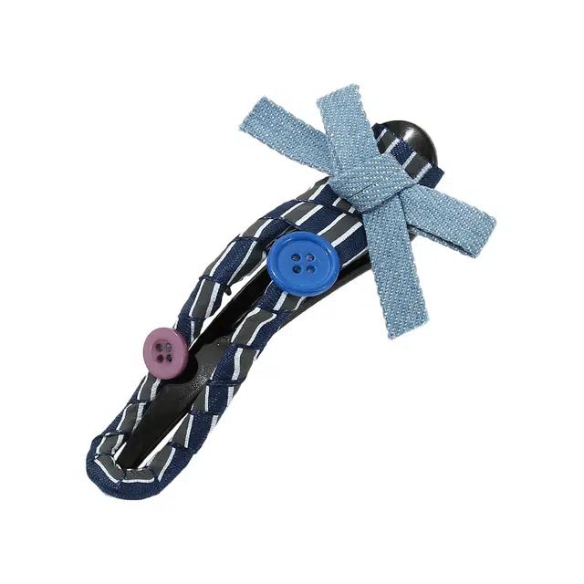 如花梦 甜美蝴蝶结纽扣后脑勺盘发大号鸭嘴夹格纹#好运 布艺 发夹 女款