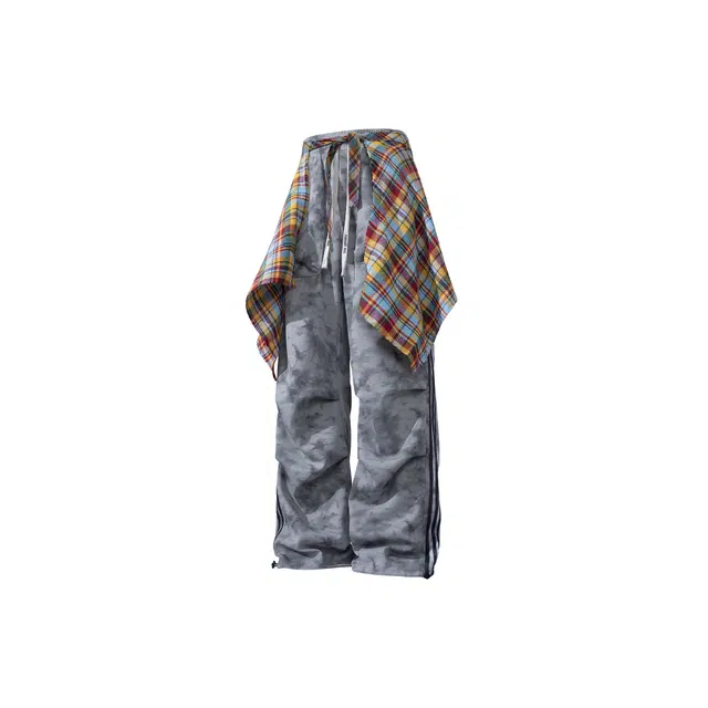 喜羊羊与灰太狼 美式复古高街褶皱扎染工装伞兵裤可拆卸屁帘设计侧边三条杠城市机能风脏脏色系长裤日常通勤宽松舒适直筒阔腿休闲裤 男女同款