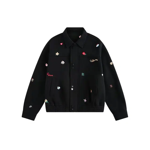 望莱仕 美式复古趣味花卉刺绣翻领短款外套夹克 女款