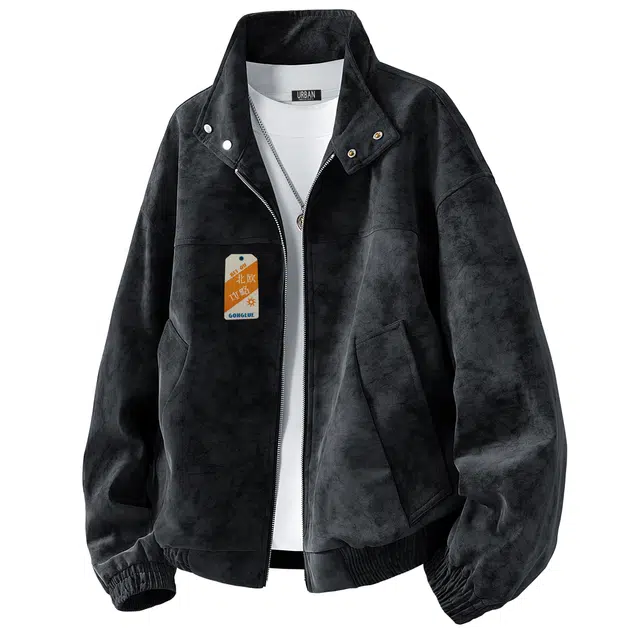 北欧攻略 美式复古重磅高品质秋冬加厚雾面扎染皮衣机车飞行员棒球服外套休闲通勤百搭痞帅男生夹克 男女同款
