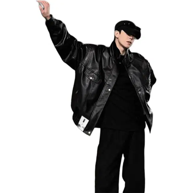 【美式复古宽松廓形机车外套】布客行 赛博朋克痞帅酷飒不羁狂野硬朗摇滚叛逆防水防风日常出行翻领设计院风秋冬百搭夹克 男女同款