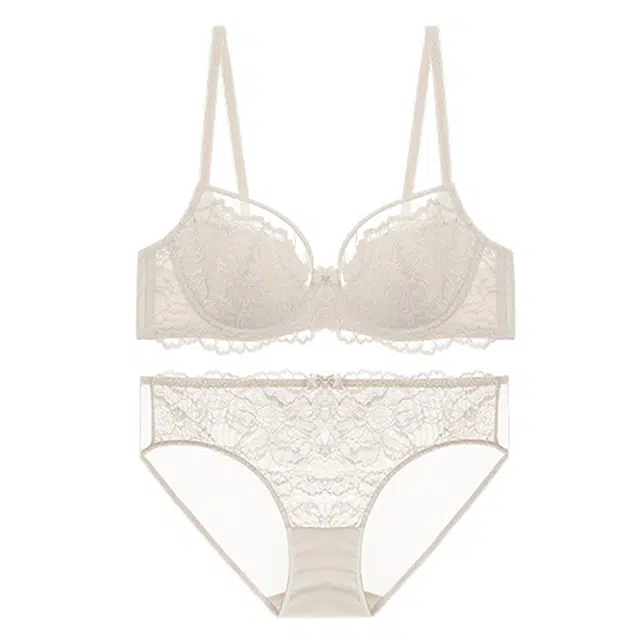 潞优野 法式蕾丝大胸显小防下垂镂空小胸文胸内衣裤套装 女款