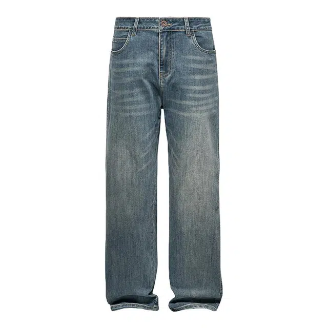 海尔斯 美式高街做旧水洗简约舒适中腰直筒宽松牛仔裤 男款