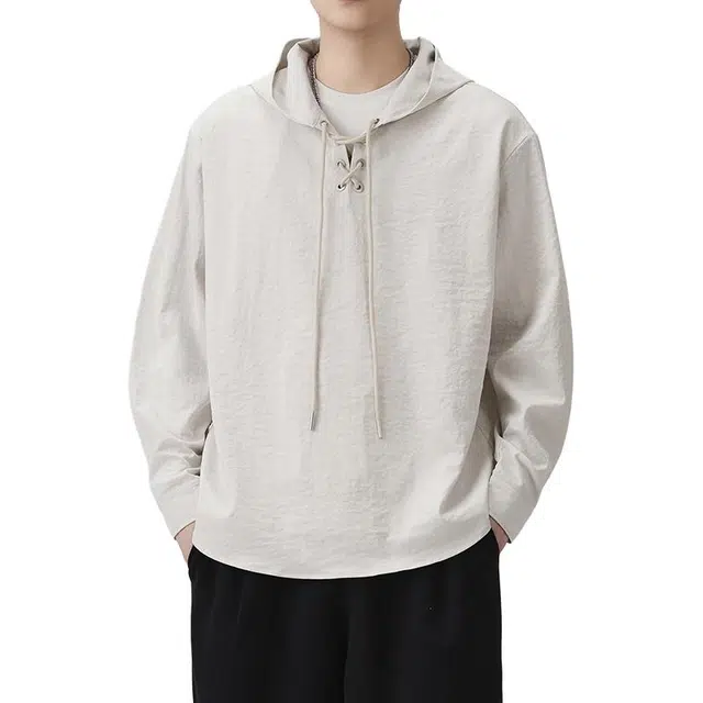 海尔斯 纯色连帽落肩百搭简约宽松长袖卫衣 男款