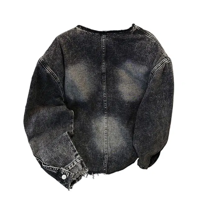 木林森 美式高街重磅复古做旧结构设计感潮牌小众水洗重工毛边夹克男痞帅宽松牛仔外套 男女同款