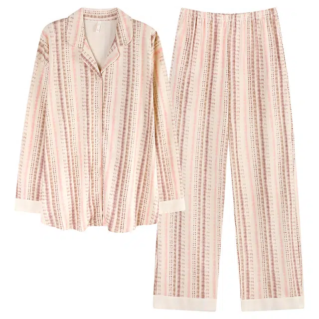 帕兰朵 女士春秋季纯棉长袖开衫高级感全棉家居服休闲秋款可外穿睡衣套装 女款