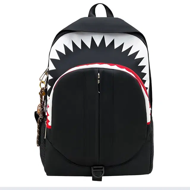 绿野客 休闲风夜光男大口鲨鱼背包 学生书包 个性潮流 大容量旅行包 涤纶 双肩包 中号 黑色