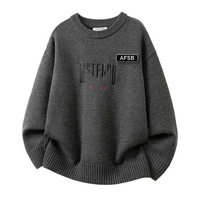 艾梵斯贝 美式复古慵懒风刺绣潮流小众设计款无性别港风日常通勤百搭高级感宽松休闲时尚学院风情侣款圆领针织衫 男女同款