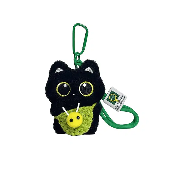心水好物 超萌小黑猫个性可爱公仔手工编织挂绳多颜色包包 毛绒 挂件 男女同款情侣款