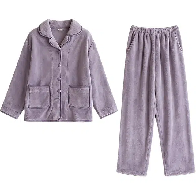 潞优野 高级感少女绒加厚加绒保暖秋冬法兰绒冬款可外穿家居服 睡衣套装 女款