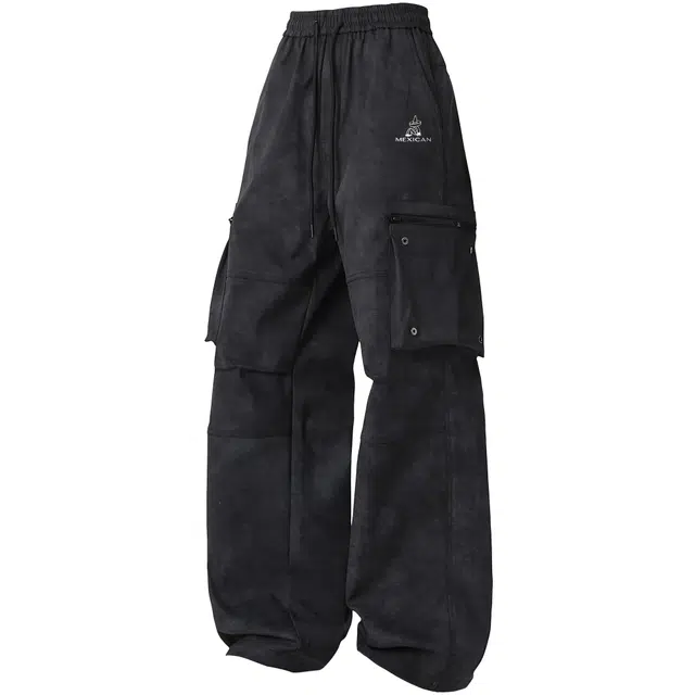 稻草人  美式高街显高显瘦时尚宽松立体大口袋设计百搭抽绳裤腰垂坠直筒日常通勤抗皱锥形裤休闲运动秋季工装裤 男女同款