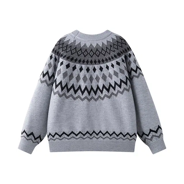 欧迪芬 时尚复古风设计感费尔岛提花个性几何图案潮流宽松透气亲肤舒适保暖户外休闲运动通勤百搭无性别穿搭圆领上衣长袖潮毛衣 男女同款