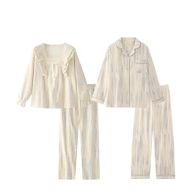 俏韵 翻领卡通春秋季长袖长裤甜美时尚舒适高级家居服可外穿睡衣套装 男女同款