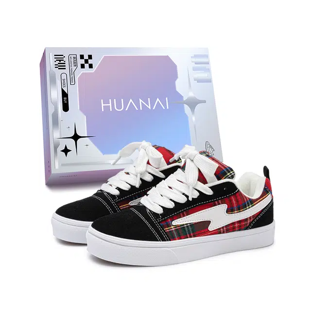 华耐 复古潮流时尚棋盘格闪电设计 学院风休闲百搭情侣鞋 轻便舒适透气 防滑耐磨 低帮 板鞋 男女同款