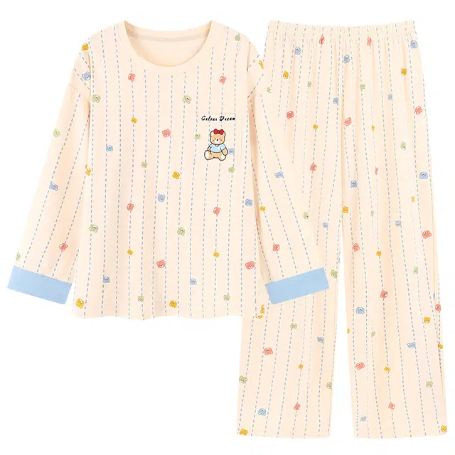 芬腾可安 春秋季简约纯棉设计感少女感显瘦遮肉家居服睡衣套装 女款