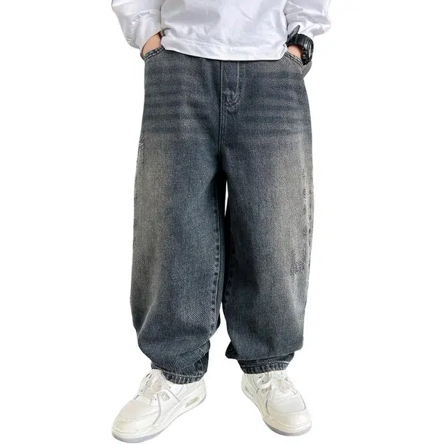 黑恐龙牛仔裤 宽松休闲长裤子 男女同款