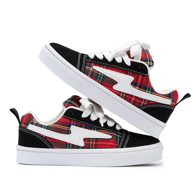 华耐 复古潮流时尚棋盘格闪电设计 学院风休闲百搭情侣鞋 轻便舒适透气 防滑耐磨 低帮 板鞋 男女同款