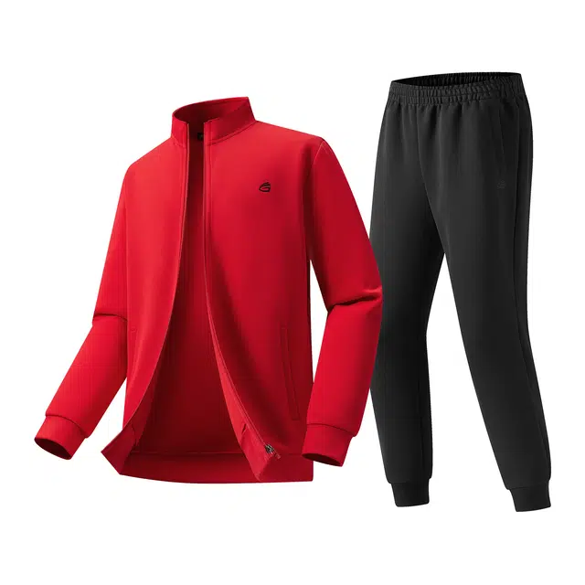 贵人鸟 乐活系列 简约棉质透气针织立领开衫上衣外套束脚卫裤两件套 休闲运动套装 男款