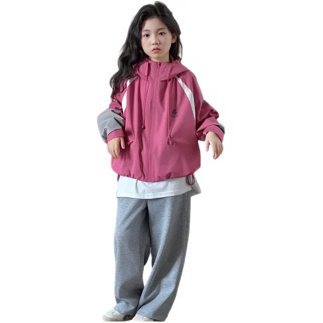 木木兔夹克 潮流时尚女童秋季外套 学生百搭休闲 美式 户外防风 宽松连帽 中大童 时髦洋气