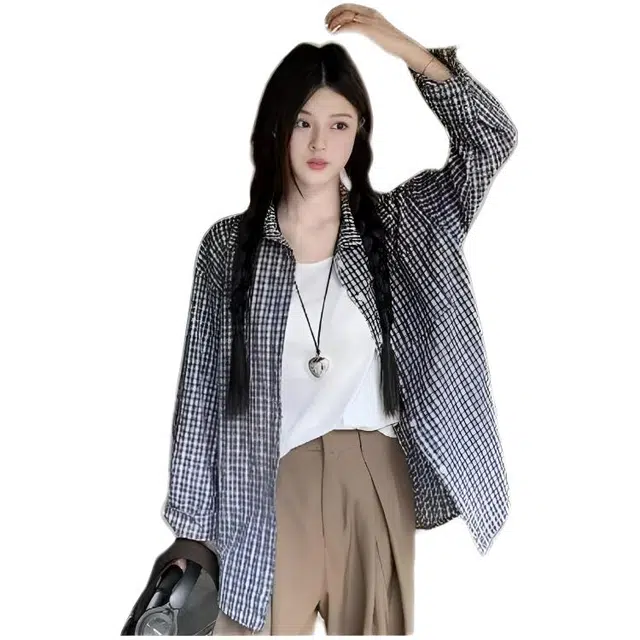 木木兔 潮流时尚  秋季外套  大码情侣装 休闲宽松 日常穿搭 格子春秋衬衣高级感上衣衬衫  男女同款