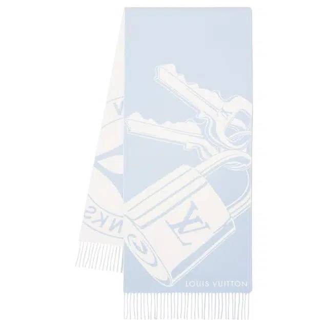 Louis Vuitton Tassel Wool Scarf Blue