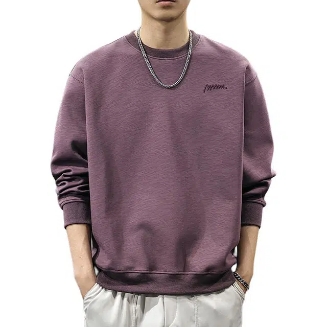 前进牛 秋季美式复古经典潮流潮牌字母刺绣极简风纯棉宽松圆领简约休闲户外百搭长袖卫衣 男款