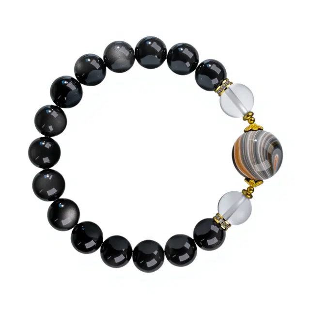 嫒柯 国潮文玩新中式简约大方高级轻奢新宠小众文艺设计百搭手饰八方来财招财纳福#好运莲莲 黑曜石 手串 男女同款情侣款