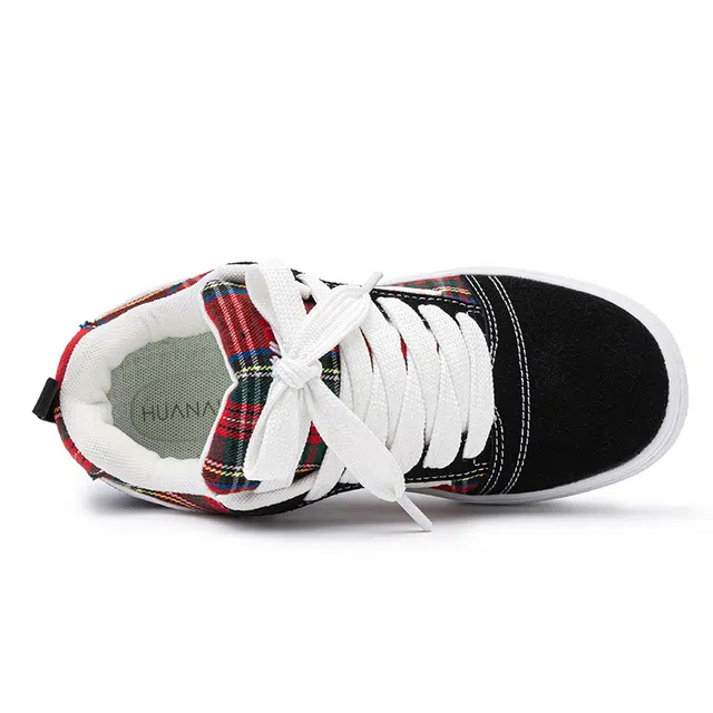 华耐 复古潮流时尚棋盘格闪电设计 学院风休闲百搭情侣鞋 轻便舒适透气 防滑耐磨 低帮 板鞋 男女同款