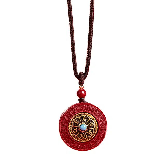 一世倾 平安顺意六字真言可转动国潮新中式复古招财转运本命年蛇年吉祥如意小众设计经典百搭转运礼盒好运 朱砂 项链 男女同款情侣款