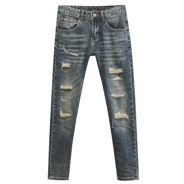 吉肯蒂 潮牌修身小脚裤复古弹力时尚潮流男士长裤子牛仔裤 男款