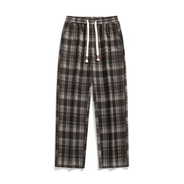 黑恐龙 美式高街潮流字母印花立体格纹中腰系带简约直筒垂感时尚百搭舒适宽松户外运动日常通勤长裤休闲裤 男女同款