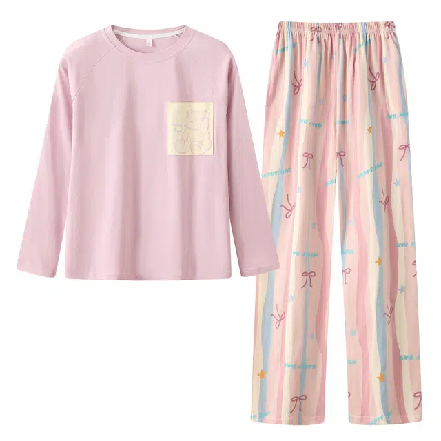 宫蝶 纯棉长袖卡通家居服可外穿宽松休闲甜美风睡衣套装 女款