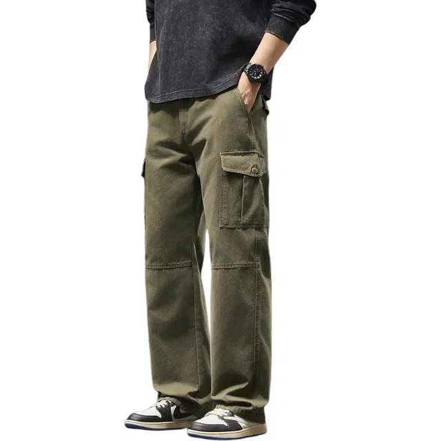 潮人榜 美式复古重磅拼接工装裤男款春秋宽松多口袋水洗纯棉休闲裤 男女同款