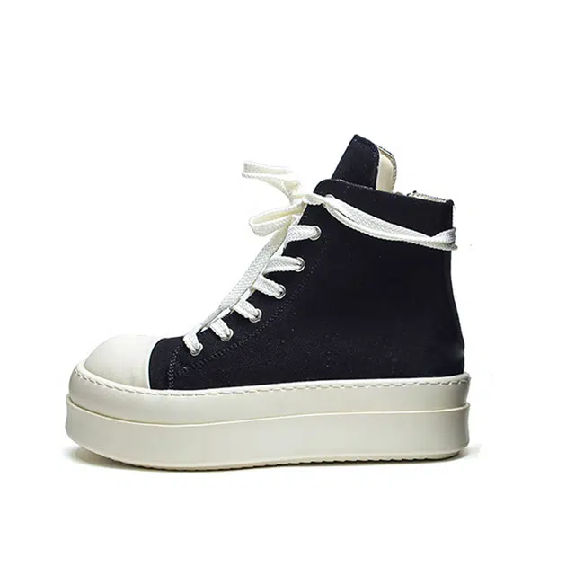 莫代尔 厚底高帮板鞋秋季侧拉链情侣款皮面美式高级感增高短靴 马丁靴 男女同款