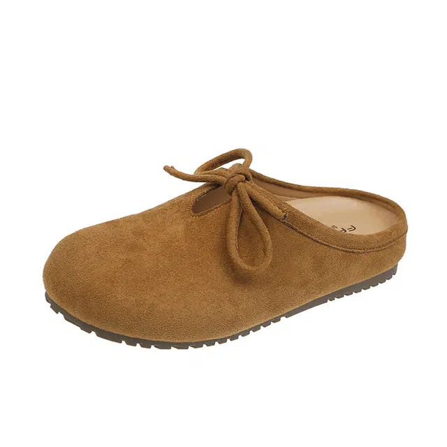 拾伍象 复古百搭平底博肯鞋女蝴蝶结一脚蹬耐磨软底半拖 橡胶底 防滑包头拖鞋 女