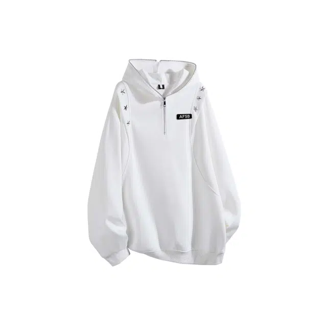 艾梵斯贝 美式复古潮流金属星星铆钉小众设计款拼接解构假两件外套日常通勤百搭宽松休闲时尚高级感潮酷情侣款连帽卫衣 男女同款