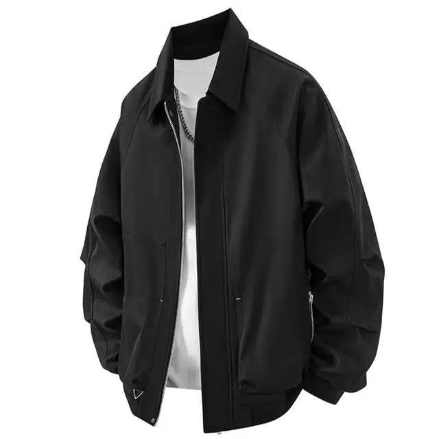 寻星记 美式韩版高街纯色宽松百搭翻领外套夹克 男款