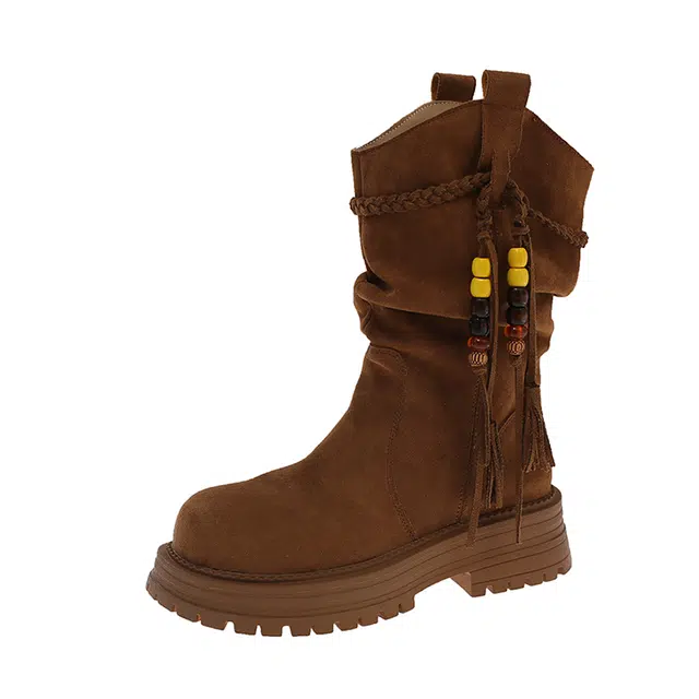 拾伍象 织物 厚底增高马丁靴女款英伦风复古百搭时装西部靴子 短靴 女