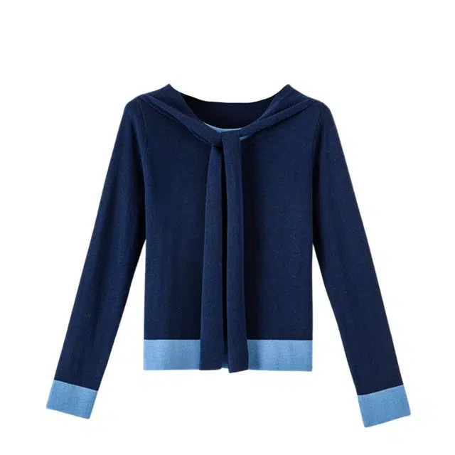 晚白 含羊毛有弹力简约圆领修身版型针织衫 女款