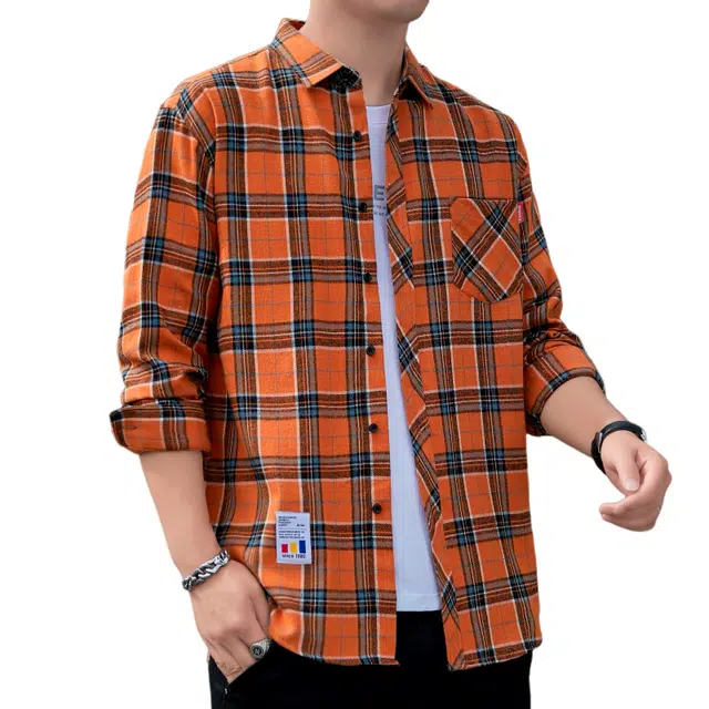 赛瀚 男装格子衬衫长袖宽松上衣时尚港风衬衣休闲外套春秋百搭舒适亲肤显瘦显高潮流少年高街通勤高级感外穿衣服 男女同款