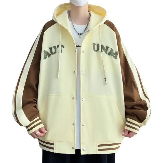 太子龍 美式棒球服春秋季字母休闲百搭青少年潮流宽松港风连帽上衣夹克外套 男款